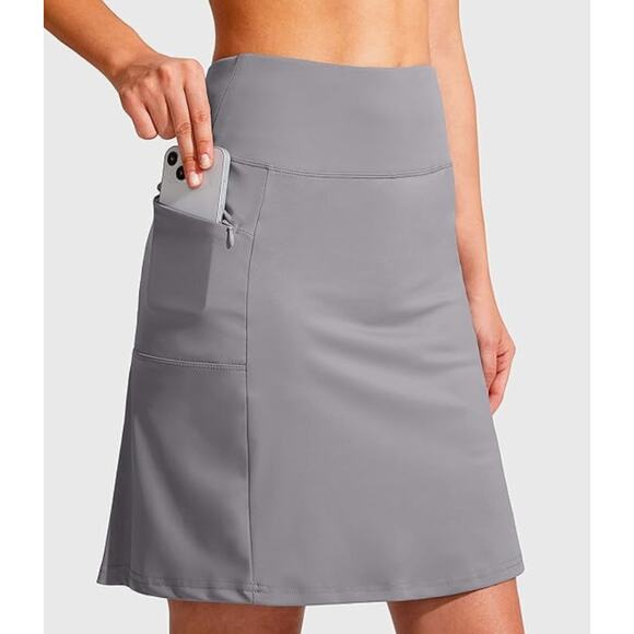 Santiny-Knee-Length-Golf-Tennis-Skort–Light Gray–Stretch Nylon Blend–Women's-S - Picture 9 of 9
